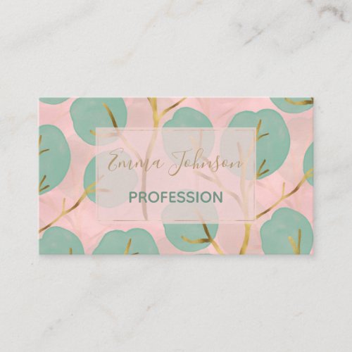 Cute Gold  Mint Tree shapes Minimal Pink Pattern Business Card