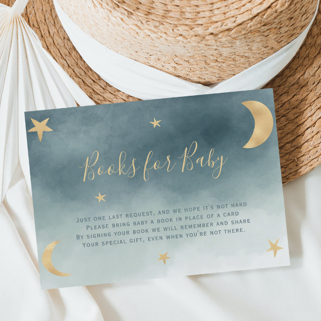 gold　Cute　blue　book　moon　stars　card　bring　Zazzle　a　baby　shower　enclosure