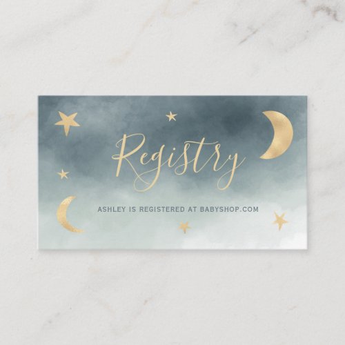 Cute gold moon stars blue registry baby shower enclosure card
