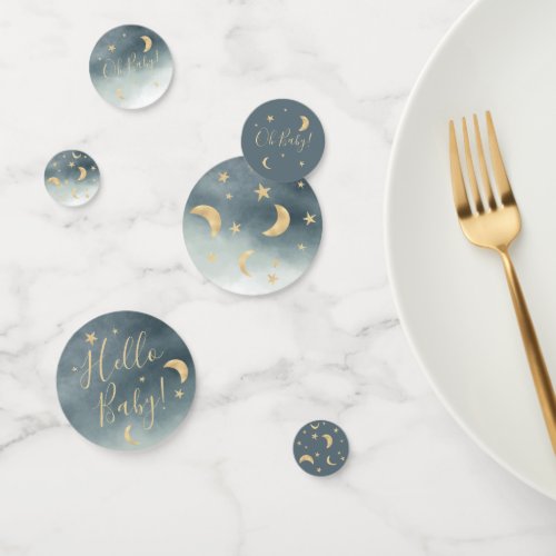 Cute gold moon stars blue watercolor baby shower confetti