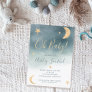 Cute gold moon stars blue watercolor baby shower invitation