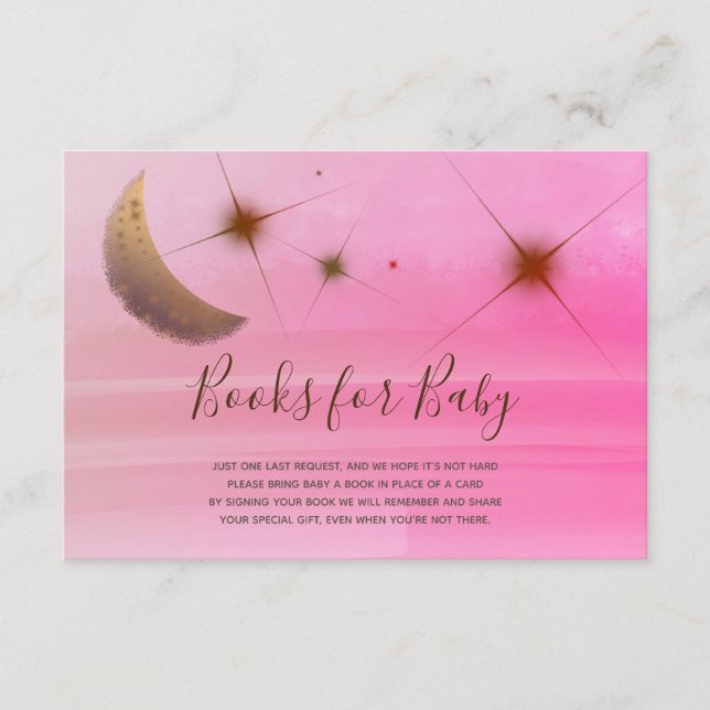 Cute gold moon stars pink baby girl shower enclosure card (Front)