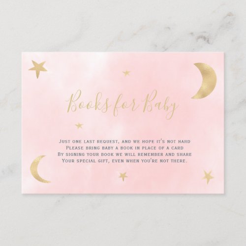 Cute gold moon stars pink bring a book baby shower enclosure card