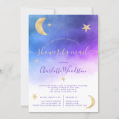 Cute gold moon stars purple baby shower by mail invitation (Front)