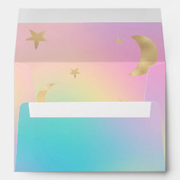 Cute gold moon stars rainbow pastel baby shower envelope