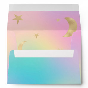 Cute gold moon stars rainbow pastel baby shower envelope
