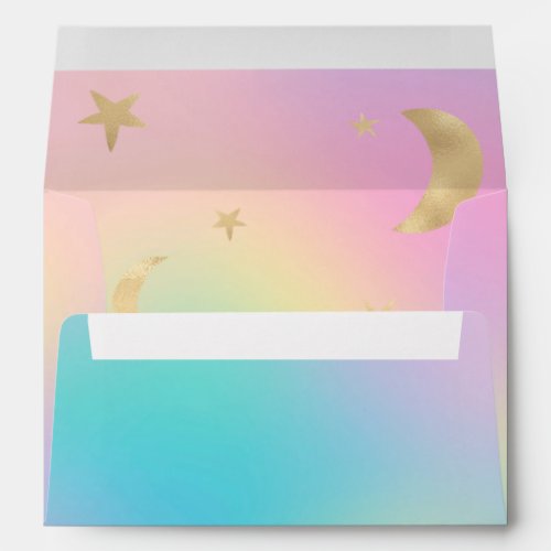 Cute gold moon stars rainbow pastel baby shower envelope