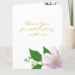Cute Gold Outlined Pink Flower Bachelorette Letterpress Thank You Card