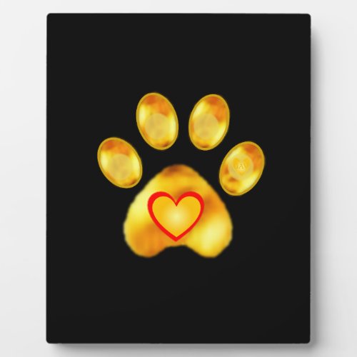 Cute Gold Paw on Black Plaque