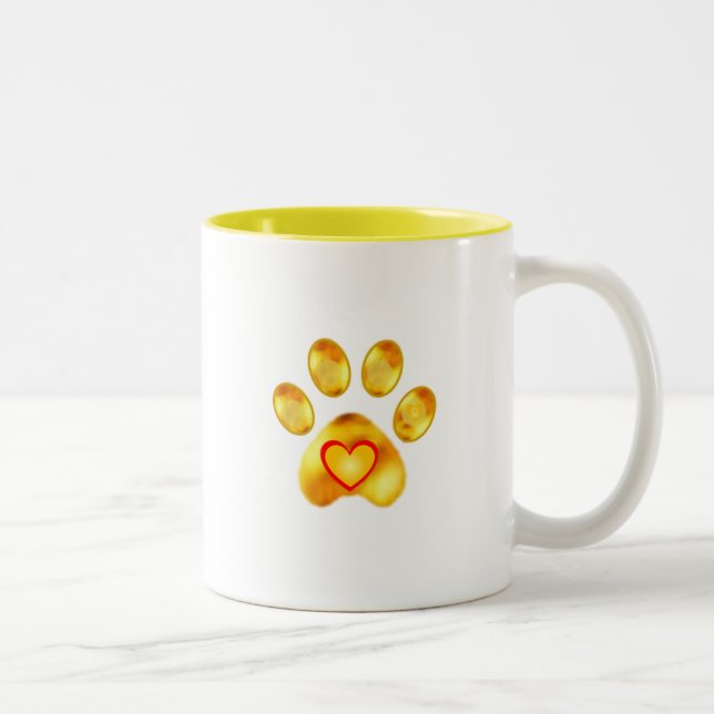 Cute Gold Paw Two-Tone Coffee Mug (Right)