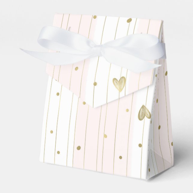 Cute Gold & Pink Hearts Favor Boxes (Front Side)