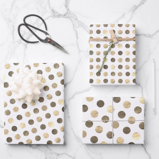    Cute Gold Polka Dots Modern & Elegant Christmas Wrapping Paper Sheets (Front)
