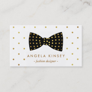 Cute Gold Polka Dots Ribbon Bow Business Card