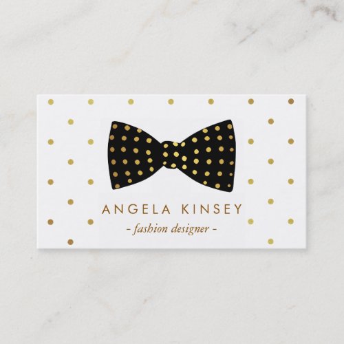 Cute Gold Polka Dots Ribbon Bow Business Card Template