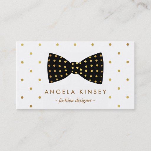 Customizable Cute Gold Polka Dots Ribbon Bow Business Card Template
