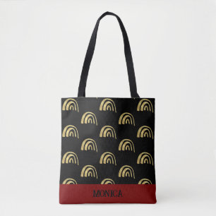 Cute Gold Rainbow & black Custom script Tote Bag
