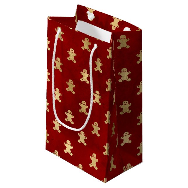 Cute gold red gingerbread man elegant Christmas Small Gift Bag (Front Angled)