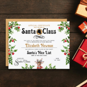 Cute Gold Santa Naughty Nice Official Certificate