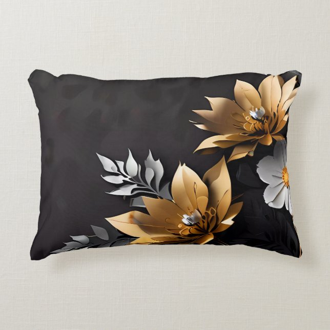 Cute Gold & Silver Floral Sunflower Accent Pillow (Front)