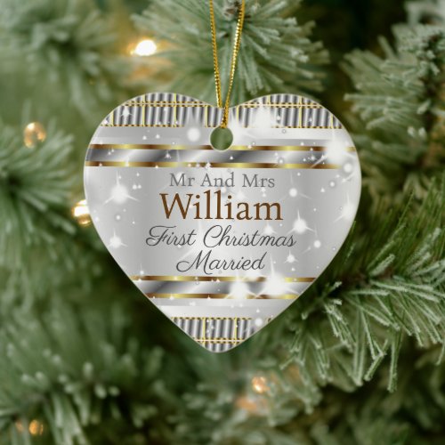 Cute Gold Silver Love Shaped Custom Wedding Ceramic Ornament