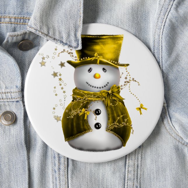 Cute Gold Snowman Christmas Button (In Situ)
