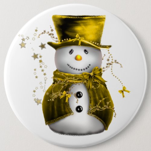 Cute Gold Snowman Christmas Button