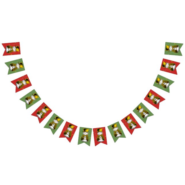 Cute Gold Snowmen Christmas Bunting Flags (All)
