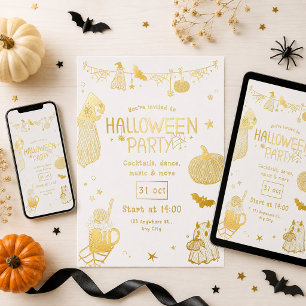 Cute Gold Spooky Halloween Party Foil Invitation
