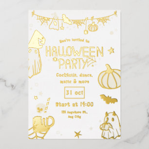 Cute Gold Spooky  Halloween Party Foil Invitation