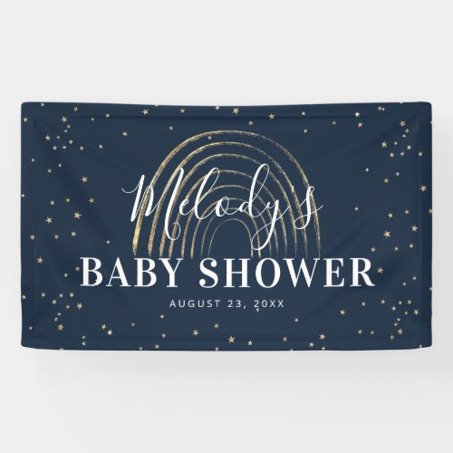 Cute Gold Star  Rainbow Baby Shower Banner