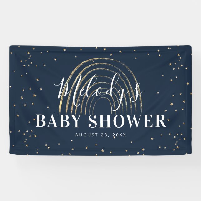 Cute Gold Star & Rainbow Baby Shower Banner (Horizontal)