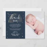 Cute Gold Star & Rainbow Baby Shower Photo Thank You Card