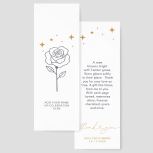 Cute Gold Stars Rose Thank You Heart Script Poem Bookmarks