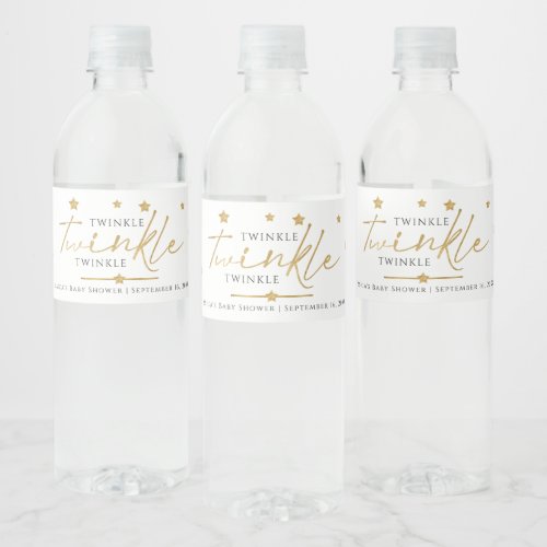 Cute Gold Stars Twinkle Twinkle Baby Shower Favor Water Bottle Label