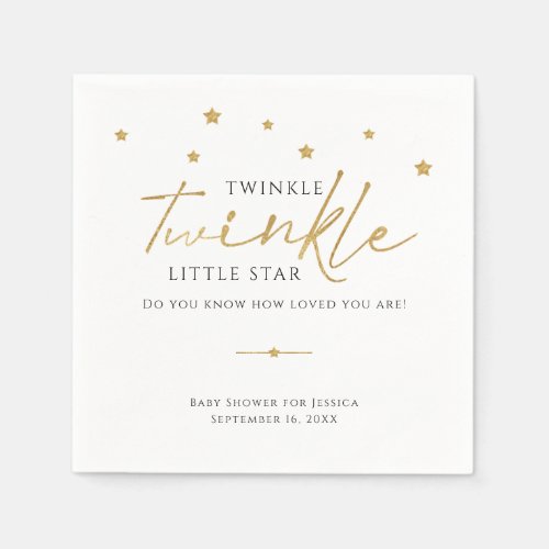 Cute Gold Stars Twinkle Twinkle Baby Shower Napkins