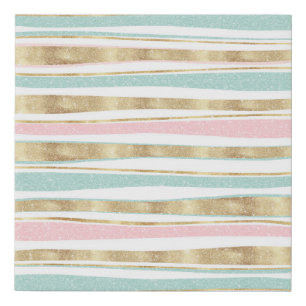 Cute Gold Stripes Doodles Pink Design Faux Canvas Print