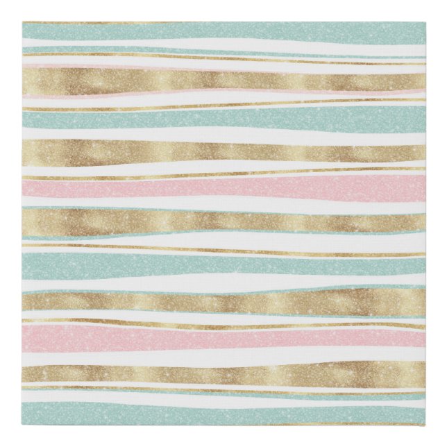 Cute Gold Stripes Doodles Pink Design Faux Canvas Print (Front)