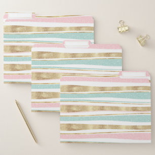 Cute Gold Stripes Doodles Pink Design File Folder