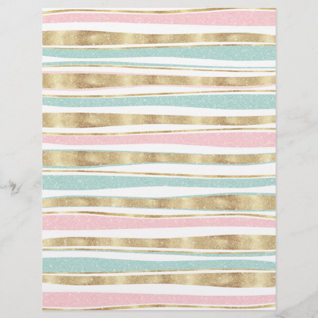 Cute Gold Stripes Doodles Pink Design Letterhead (Front)