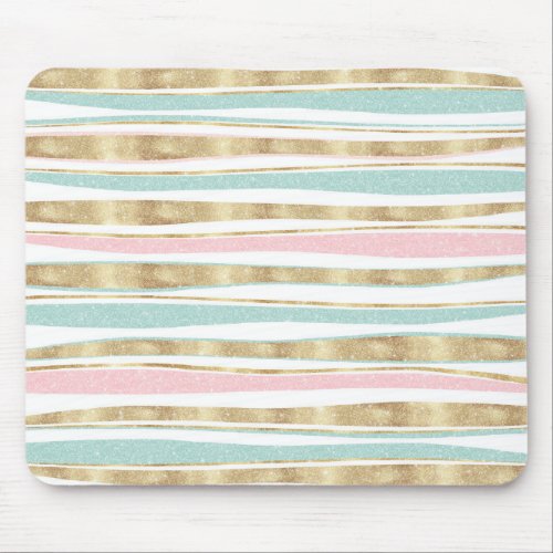 Cute Gold Stripes Doodles Pink Design Mouse Pad