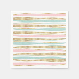 Cute Gold Stripes Doodles Pink Design Napkins