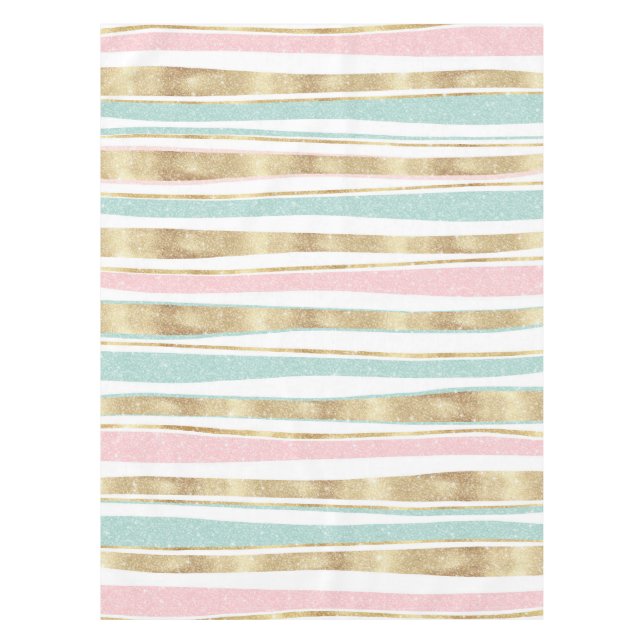 Cute Gold Stripes Doodles Pink Design Tablecloth (Front)