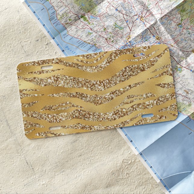 Cute Gold Tiger Skin Print Pattern Animal Lover License Plate (In Situ)