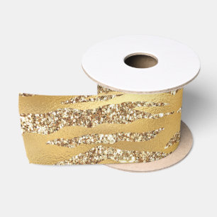 Cute Gold Tiger Skin Print Pattern Animal Lover Satin Ribbon