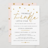 Cute Gold Twinkle Twinkle Little Star Baby Shower Invitation