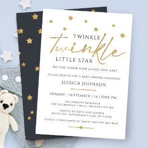 Cute Gold Twinkle Twinkle Little Star Baby Shower Invitation