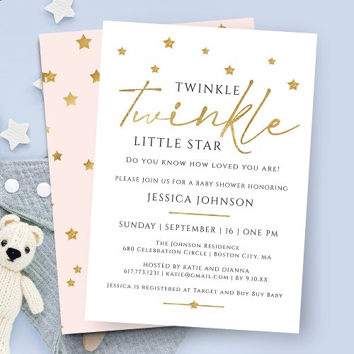 Cute Gold Twinkle Twinkle Little Star Baby Shower Invitation