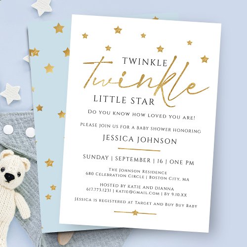 Cute Gold Twinkle Twinkle Little Star Baby Shower Invitation