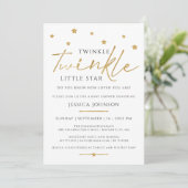 Cute Gold Twinkle Twinkle Little Star Baby Shower Invitation (Standing Front)
