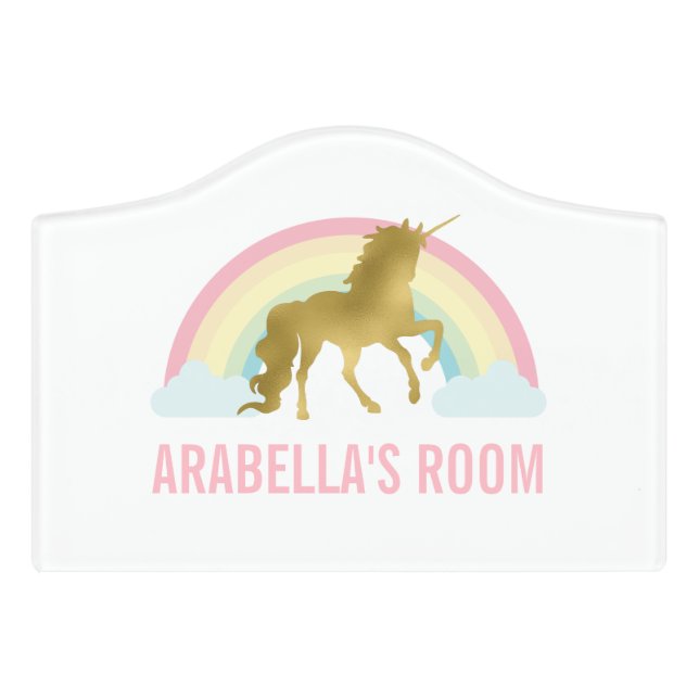 Cute Gold Unicorn Girl Door Sign (Small Crest Front)